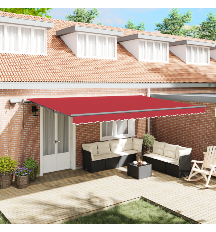 Auvent rétractable manuel avec LED Rouge 500x300 cm, Tissu de remplacement pour auvent 5x3 m Rouge | Mobilier & Déco
