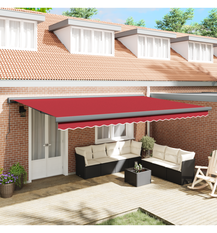 Auvent manuel rétractable Rouge 500x300 cm, Tissu de remplacement pour auvent 5x3 m Rouge | Mobilier & Déco