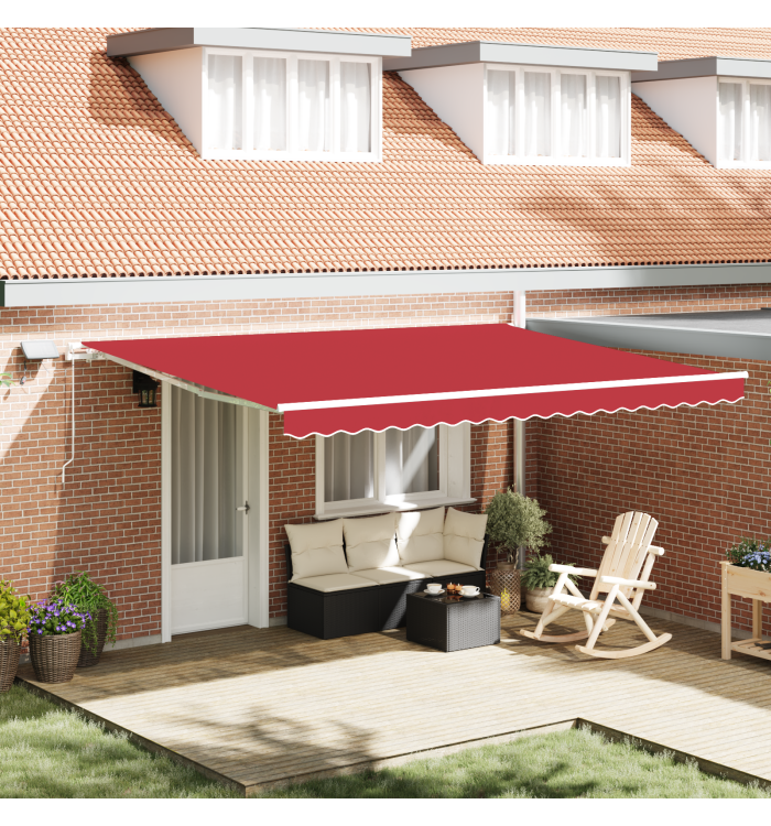 Auvent Rétractable Manuel avec LED Rouge 450x300 cm, Tissu de Remplacement pour Auvent 4,5x3 m Rouge | Mobilier & Déco