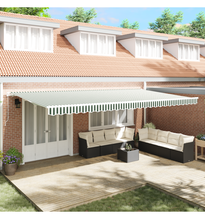 Tissu de Remplacement d'Auvent pour Cadre de 6x3.5 m Vert et Blanc | Mobilier & Déco