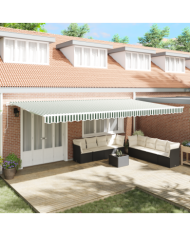 Tissu de Remplacement d'Auvent pour Cadre de 6x3.5 m Vert et Blanc | Mobilier & Déco