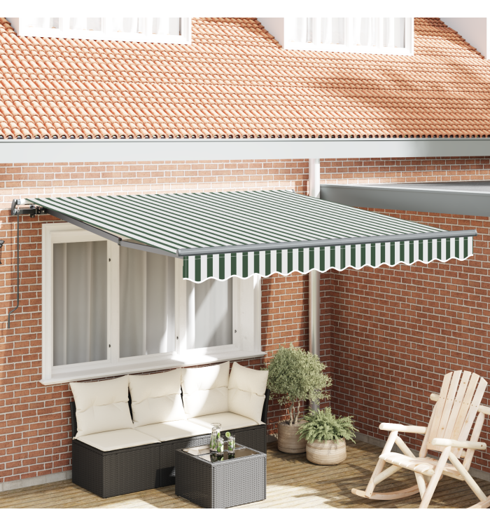 Auvent Rétractable Manuel Vert et Blanc 300x250 cm, Tissu de Remplacement pour Auvent de 3x2,5 m Cadre Vert et Blanc | Mobilier