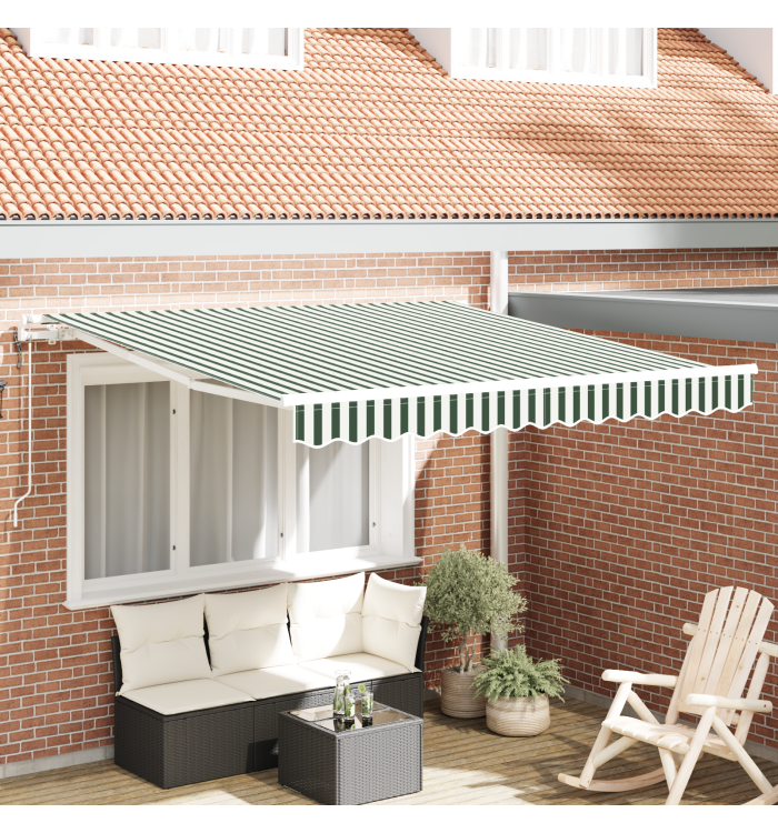 Store Rétractable Automatique Vert et Blanc 350x250 cm, Tissu de Remplacement pour Store 3,5x2,5 m Vert et Blanc | Mobilier & 