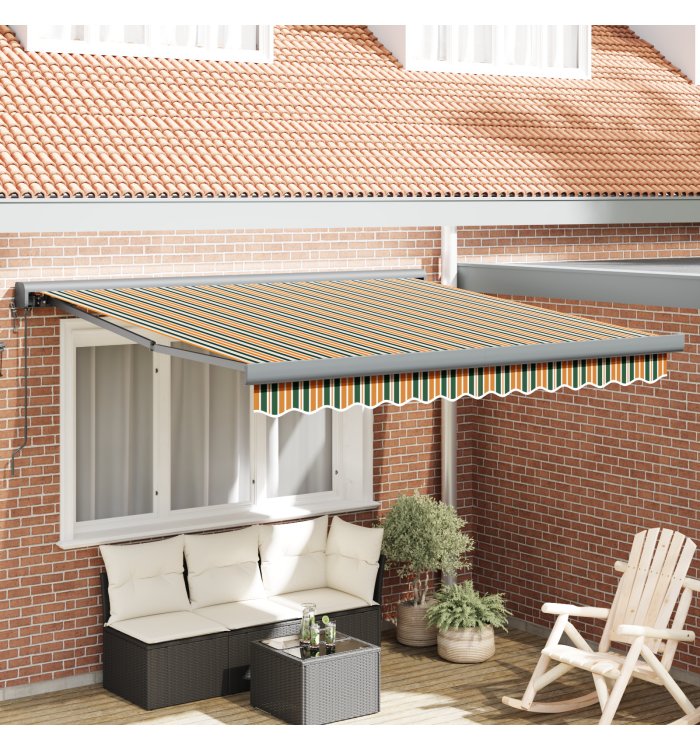 Auvent Rétractable Automatique Vert et Jaune 300x250 cm, Tissu de Remplacement pour Auvent 3x2.5 m Cadre Vert et Jaune | Mobili