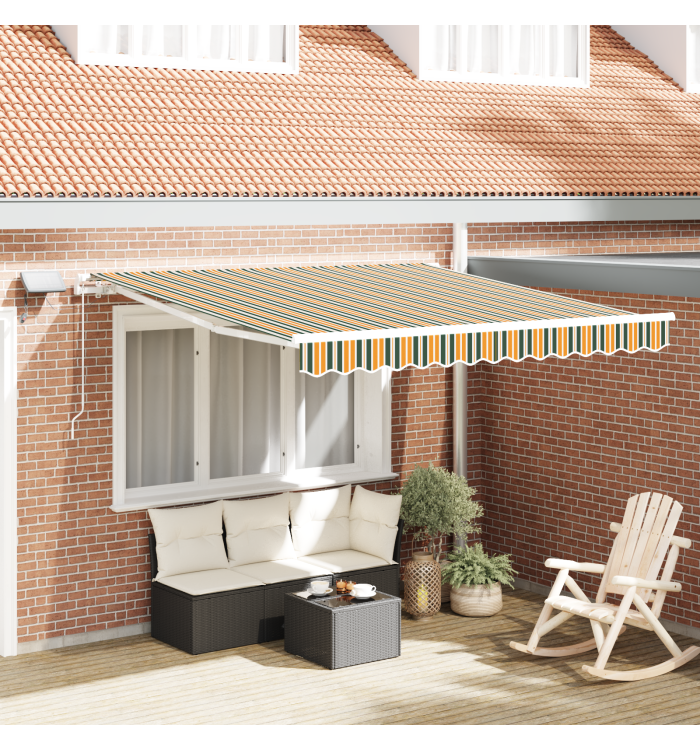 Auvent Rétractable Manuel avec LED Vert et Jaune 300x250 cm, Tissu de remplacement pour auvent pour cadre 3x2,5 m Vert et Jaune