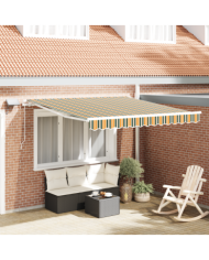 Auvent Rétractable Manuel avec LED Vert et Jaune 300x250 cm, Tissu de remplacement pour auvent pour cadre 3x2,5 m Vert et Jaune