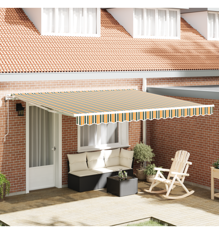 Auvent rétractable automatique vert et jaune 400x350 cm, Tissu de remplacement auvent pour cadre 4x3.5 m vert et jaune | Mobil