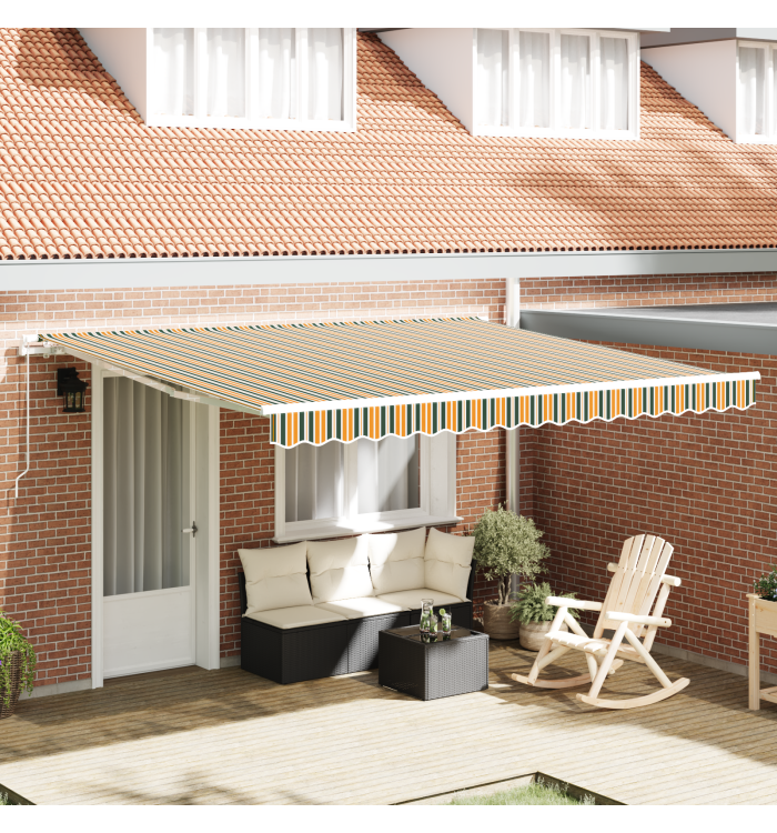 Store rétractable manuel vert et jaune 400x350 cm, Tissu de rechange pour store de 4x3.5 m vert et jaune | Mobilier & Déco
