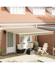 Store rétractable manuel vert et jaune 400x350 cm, Tissu de rechange pour store de 4x3.5 m vert et jaune | Mobilier & Déco