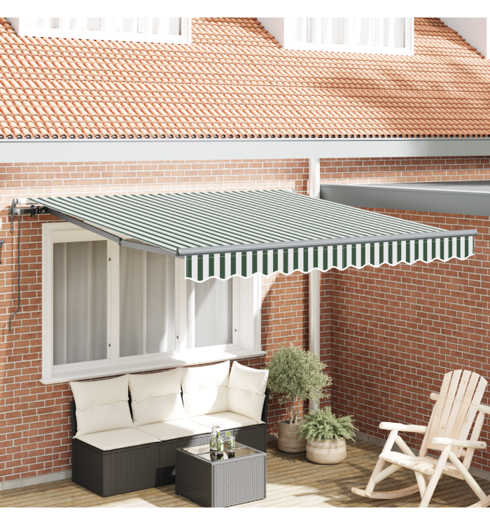 Store automatique rétractable vert et blanc 300x250 cm, Tissu de remplacement pour store 3x2.5 m cadre vert et blanc | Mobilie