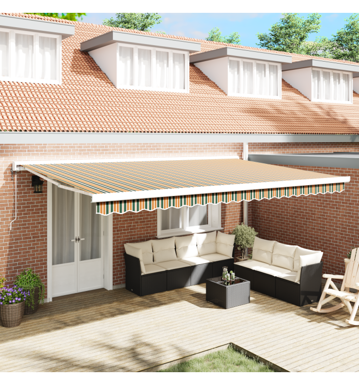 Auvent rétractable auto vert et jaune 500x300 cm, Tissu de remplacement pour auvent pour structure de 5x3 m vert et jaune | Mob