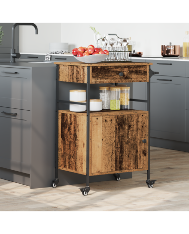 Chariot de Cuisine Bois Ancien 56x43x89.5 cm Bois Ingénieré | Mobilier & Déco