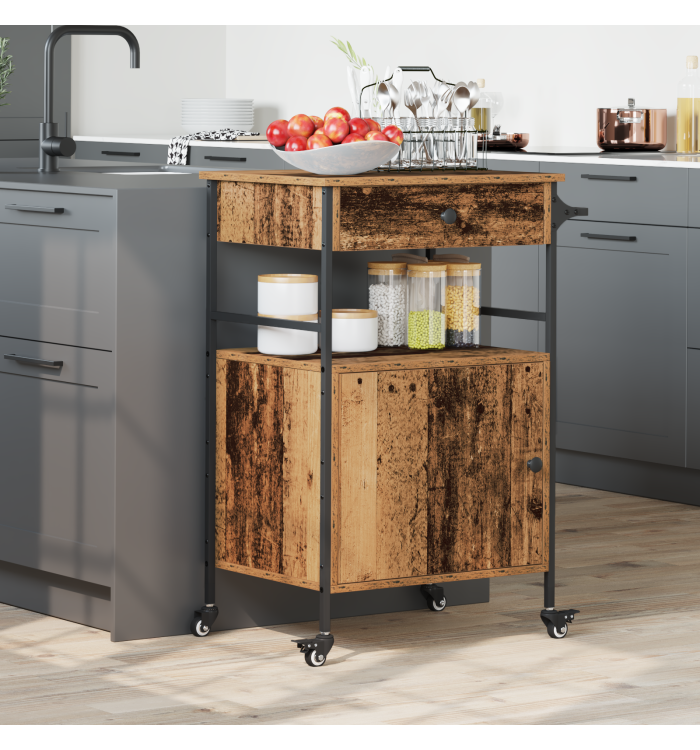 Chariot de Cuisine Bois Ancien 56x43x89.5 cm Bois Ingénieré | Mobilier & Déco