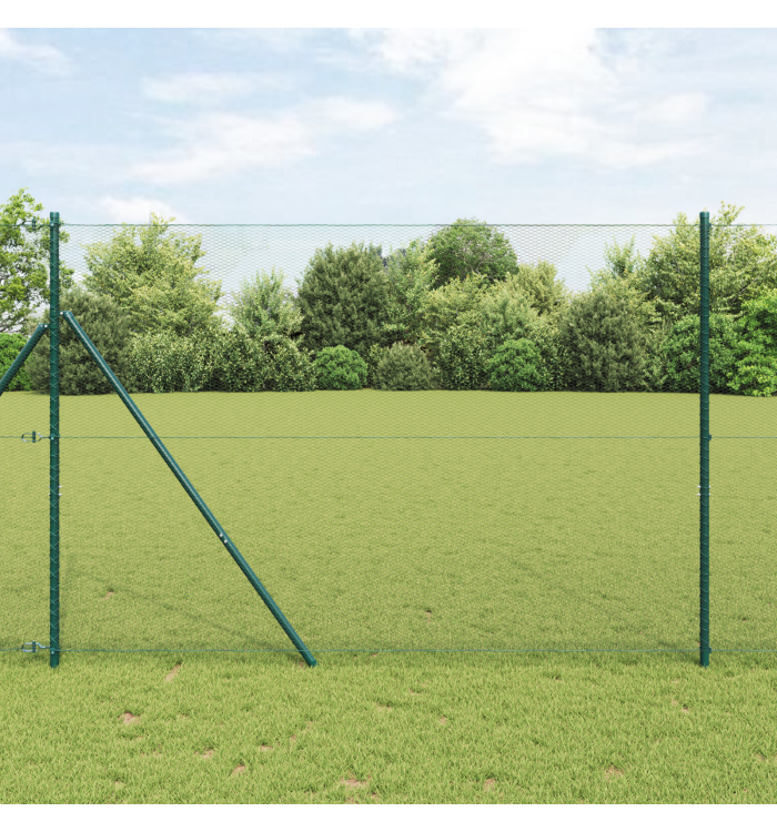 Clôture hexagonale verte 1,6x50 m en acier, Poteaux de clôture 13 pcs verts Ø32 mm 210 cm en acier galvanisé | Mobilier & Déco