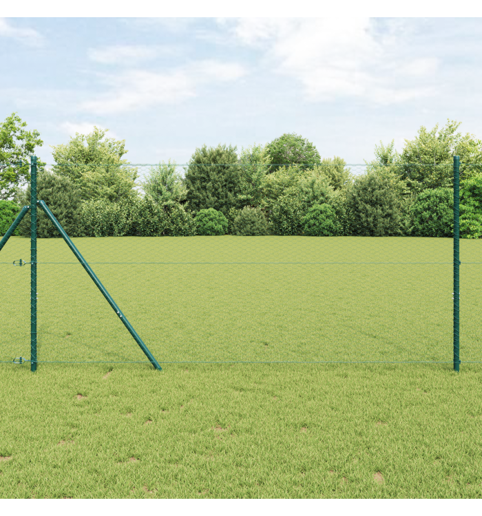 Clôture Hexagonale Verte 1.2x50 m Acier, Piliers de Clôture 13 pcs Vert Ø32 mm 170 cm Acier Galvanisé | Mobilier & Déco