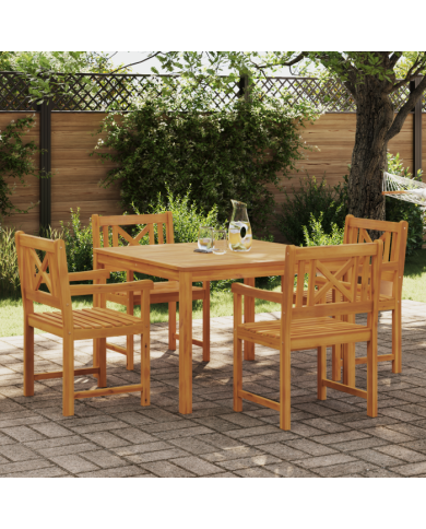 Ensemble de salle à manger de jardin en bois massif d'acacia 5 pièces, Chaises de jardin 2 pièces 56x56x90 cm en bois d'acacia