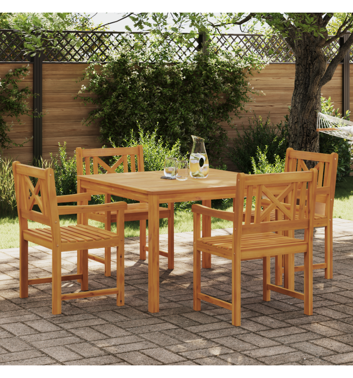 Ensemble de salle à manger de jardin en bois massif d'acacia 5 pièces, Chaises de jardin 2 pièces 56x56x90 cm en bois d'acacia