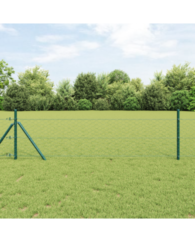 Clôture hexagonale verte 1x100 m en acier, Poteaux de clôture 13 pcs verts Ø32 mm 150 cm en acier galvanisé | Mobilier & Déco