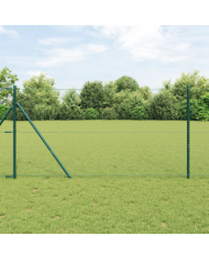 Clôture Hexagonale Verte 1,4x100 m Acier, Poteaux de Clôture 13 pcs Verts Ø32 mm 190 cm Acier Galvanisé | Mobilier & Déco