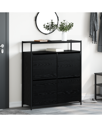 Armoire à chaussures avec 4 tiroirs basculants chêne noir 100x34x112 cm | Mobilier & Déco