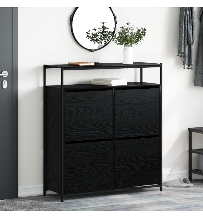 Armoire à chaussures avec 4 tiroirs basculants chêne noir 100x34x112 cm | Mobilier & Déco