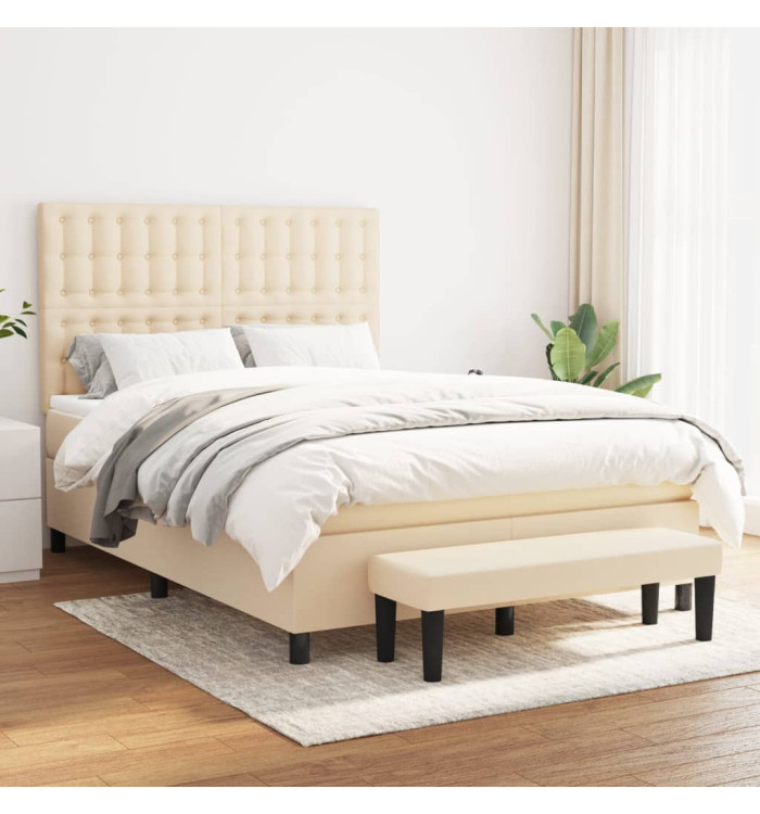 Sommier à lattes de lit avec matelas Crème 140x200 cm Tissu | Mobilier & Déco