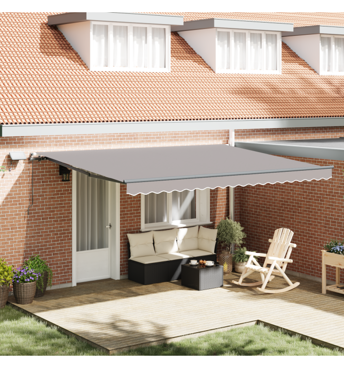 Auvent Rétractable Manuel avec Lumière Gris Clair 450x300 cm, Tissu de Remplacement pour Auvent 4,5x3 m Cadre Gris Clair | Mob