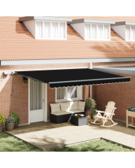 Auvent Rétractable Manuel avec LED Noir 450x300 cm, Tissu de Remplacement pour Auvent 4.5x3 m Noir | Mobilier & Déco
