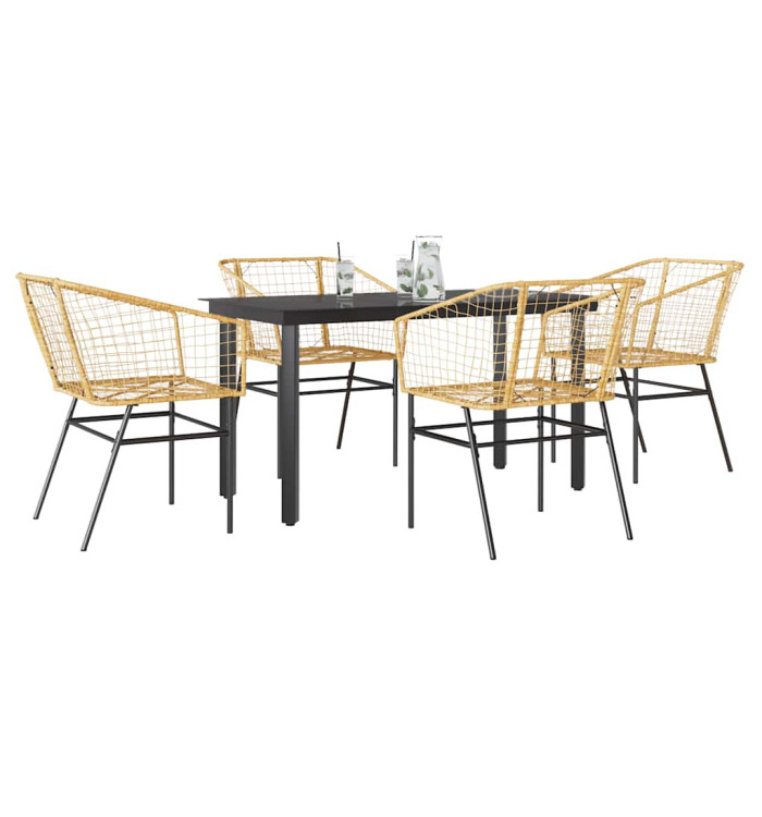 Ensemble à manger jardin 5pcs marron poly rotin verre | Mobilier & Déco