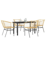 Ensemble à manger jardin 5pcs marron poly rotin verre | Mobilier & Déco
