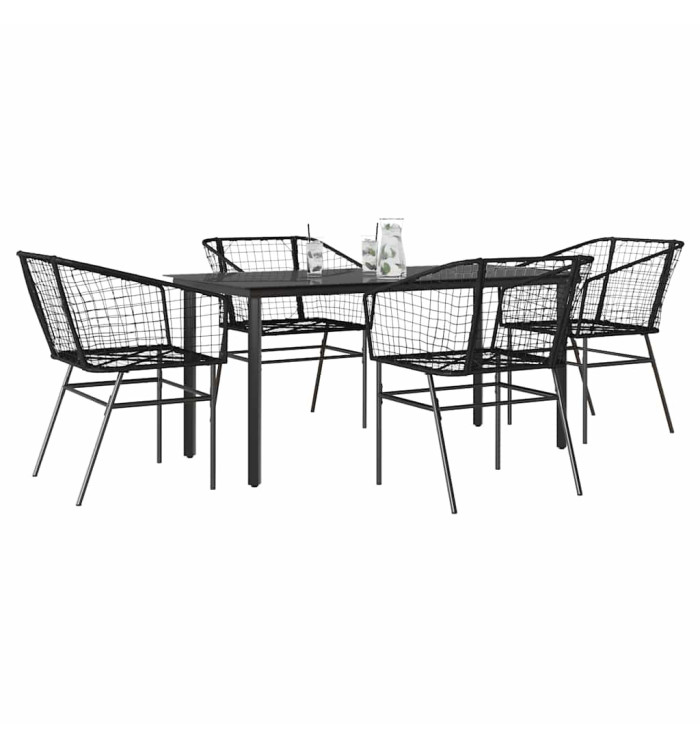 Ensemble à manger de jardin 5 pcs noir résine tressée verre | Mobilier & Déco
