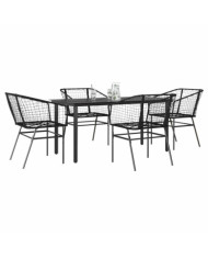 Ensemble à manger de jardin 5 pcs noir résine tressée verre | Mobilier & Déco