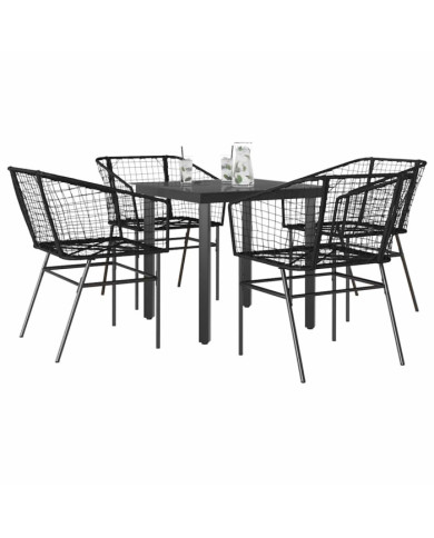 Ensemble à manger de jardin 5 pcs noir résine tressée verre | Mobilier & Déco