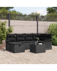 Ensemble de Canapé de Jardin 7 Pièces avec Coussins en Poly Rattan Noir | Mobilier & Déco