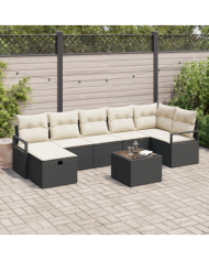 Canapés de Jardin 8 pièces avec Coussins Noir Rotin Synthétique, Canapé de Jardin 2 places avec Coussins Noir Rotin Synthétique 