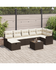 Ensemble de canapé de jardin 8 pièces avec coussins marron en poly rotin | Mobilier & Déco
