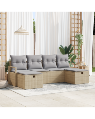 Ensemble de canapé de jardin 6 pièces avec coussins Beige Poly Rattan | Mobilier & Déco