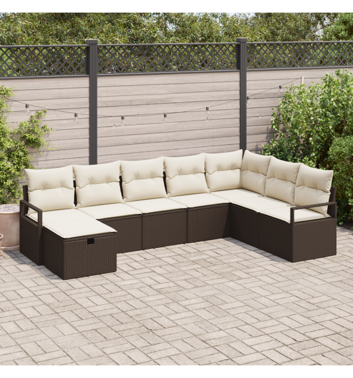 Ensemble de Canapé de Jardin en 8 Pièces avec Coussins Marron | Mobilier & Déco