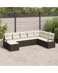 Ensemble de Canapé de Jardin en 8 Pièces avec Coussins Marron | Mobilier & Déco