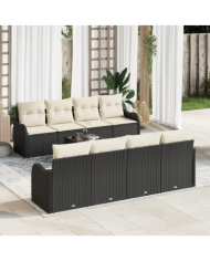 Canapé de jardin 9 pièces avec coussins en poly rattan noir, Canapé 2 places avec coussins en poly rattan noir | Mobilier & Déco