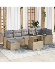 Ensemble de Canapé de Jardin 8 Pièces avec Coussins Beige Poly Rattan, Canapé de Jardin 2 Places avec Coussins Beige Poly Rattan