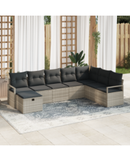 Ensemble de canapé de jardin en 8 pièces avec coussins gris clair en poly rattan | Mobilier & Déco