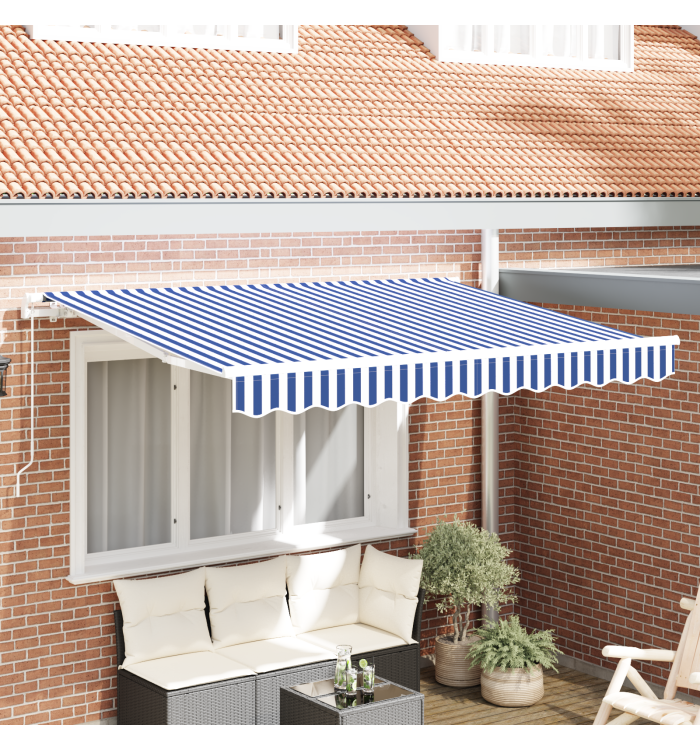 Tissu de remplacement de store pour cadre de 3,5 m x 2 m bleu et blanc | Mobilier & Déco