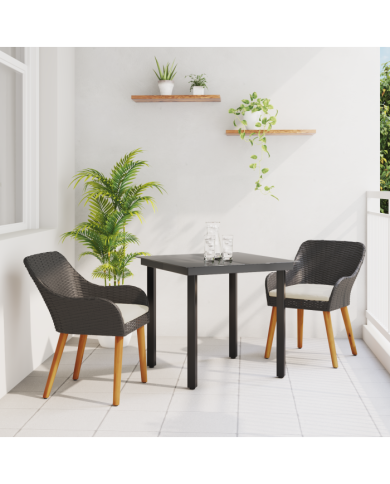 Ensemble de jardin 3 pièces en rotin poly noir | Mobilier & Déco