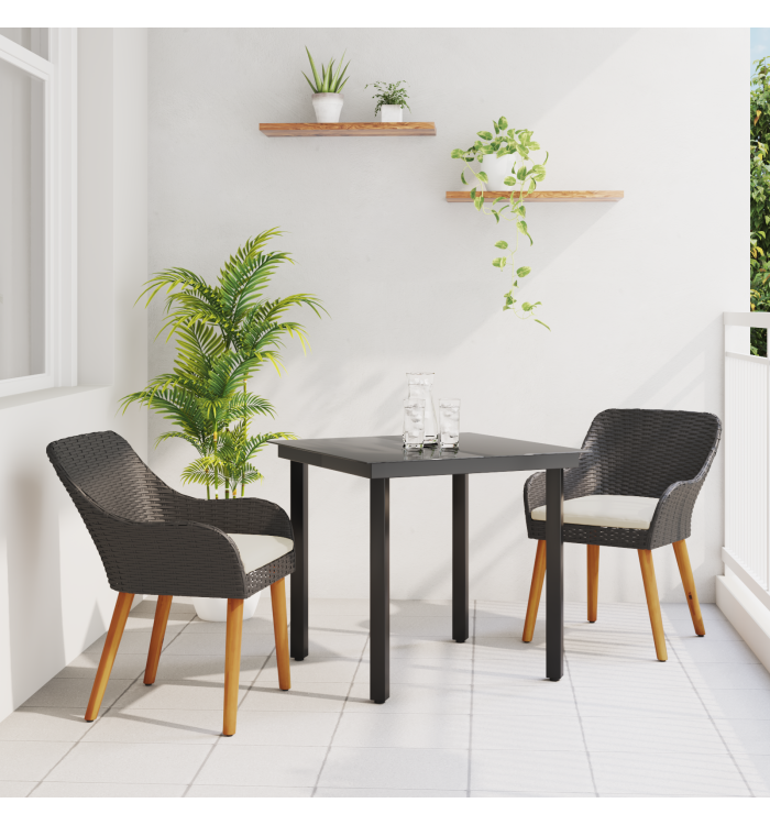 Ensemble de jardin 3 pièces en rotin poly noir | Mobilier & Déco