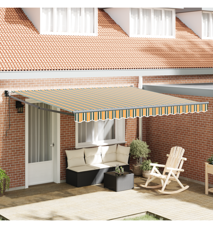 Auvent rétractable automatique vert et jaune 400x300 cm, Tissu de remplacement pour auvent pour cadre de 4x3 m vert et jaune |