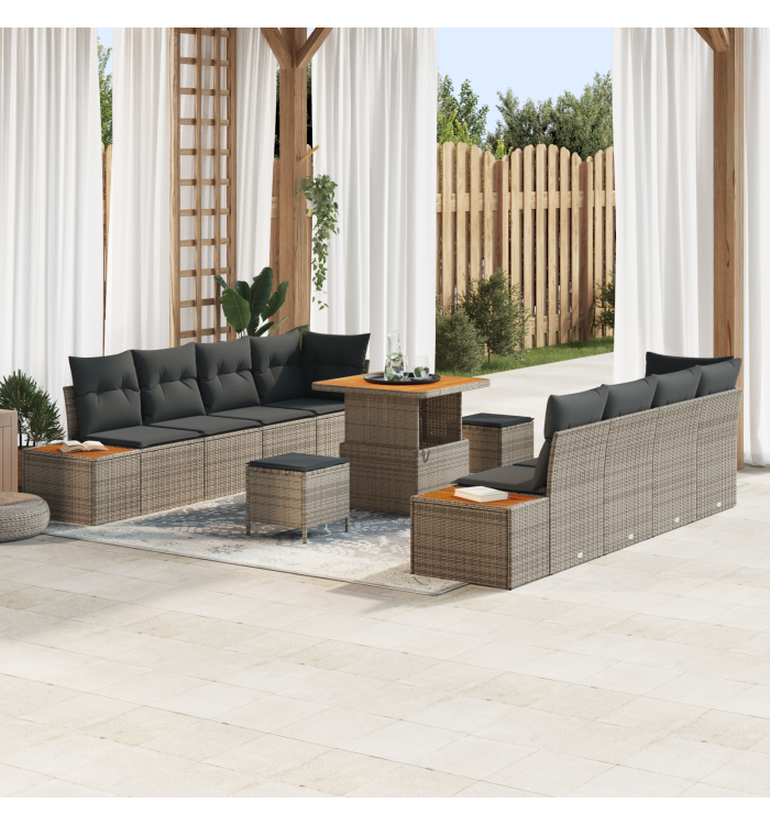 Ensemble de canapé de jardin 11 pièces avec coussins gris, Ensemble de salle à manger de jardin 3 pièces avec coussins gris | Mo