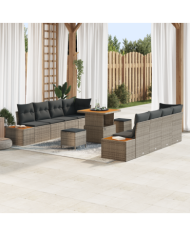 Ensemble de canapé de jardin 11 pièces avec coussins gris, Ensemble de salle à manger de jardin 3 pièces avec coussins gris | Mo