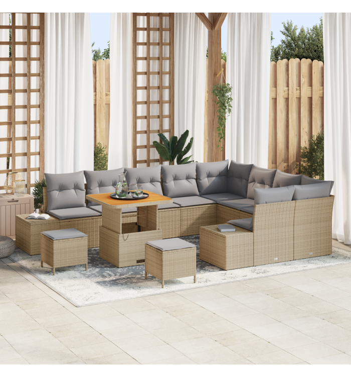 Ensemble de canapé de jardin 12 pièces avec coussins beige | Mobilier & Déco