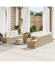 Canapés de Jardin 10 Pièces avec Coussins Beige Poly Rattan | Mobilier & Déco